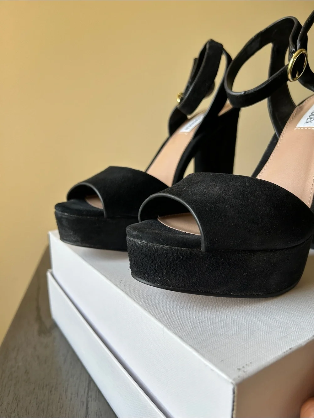 Steve Madden Black Suede Platform Block Heel Sandals